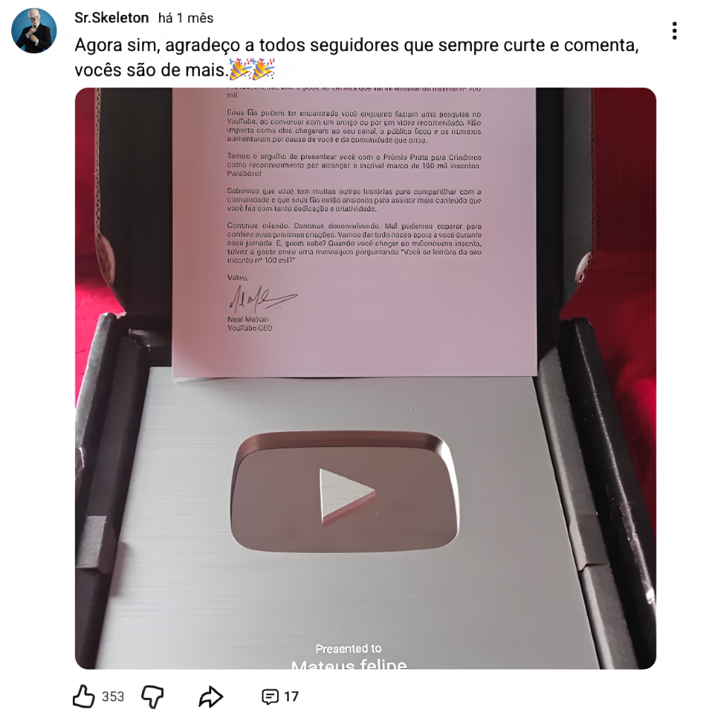 Prova de Autoridade - Placa YouTube